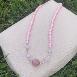 Handmade pink beaded crystal necklace
